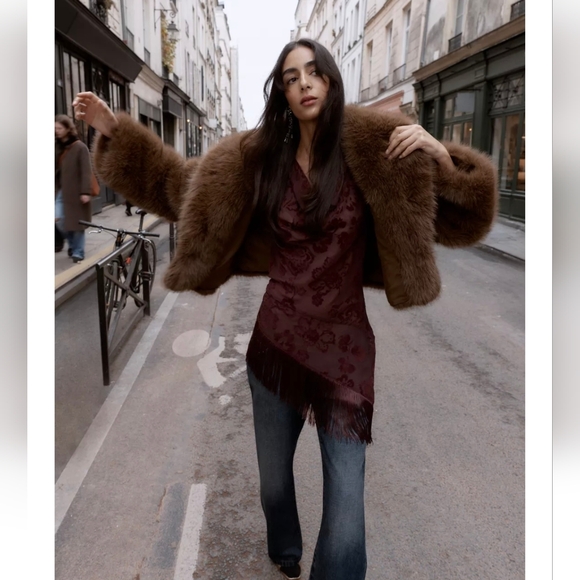 Zara FAUX FUR SHORT COAT - Picture 4 of 7